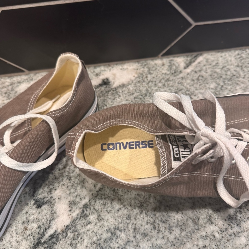Converse Low Top Canvas Sneakers in Taupe with White Accents - Picture 4 of 7